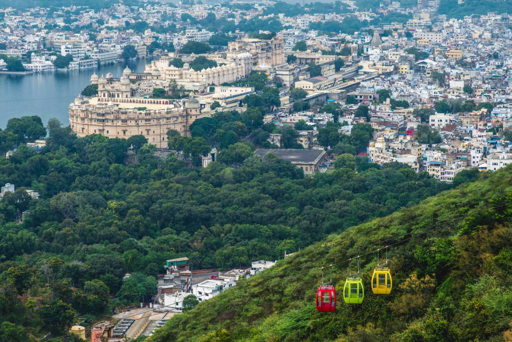 City Palace of Udaipur and Ropeway in one picture at Udaipur, Rajasthan, India