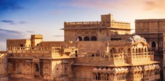 Jaisalmer Fort yellow limestone architecture. Jaisalmer Fort also known as the Golden Fort is a UNESCO World Heritage site